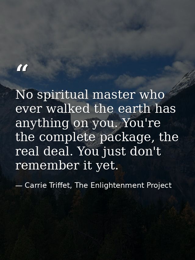 No spiritual master who ever walked the earth has anything on you. You're the complete package, the real deal. You just  — Carrie Triffet, The Enlightenment Project
