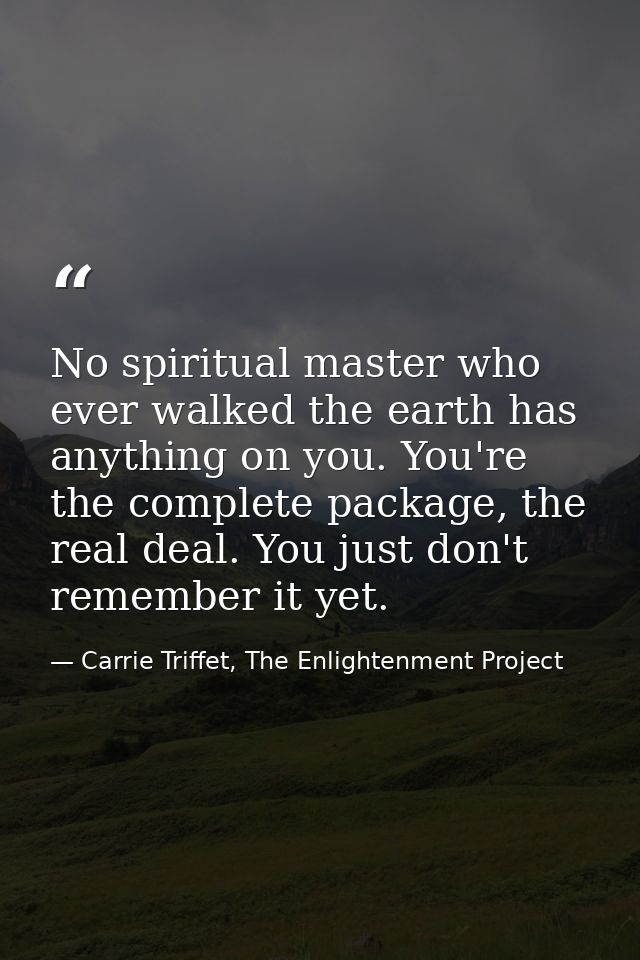 No spiritual master who ever walked the earth has anything on you. You're the complete package, the real deal. You just  — Carrie Triffet, The Enlightenment Project