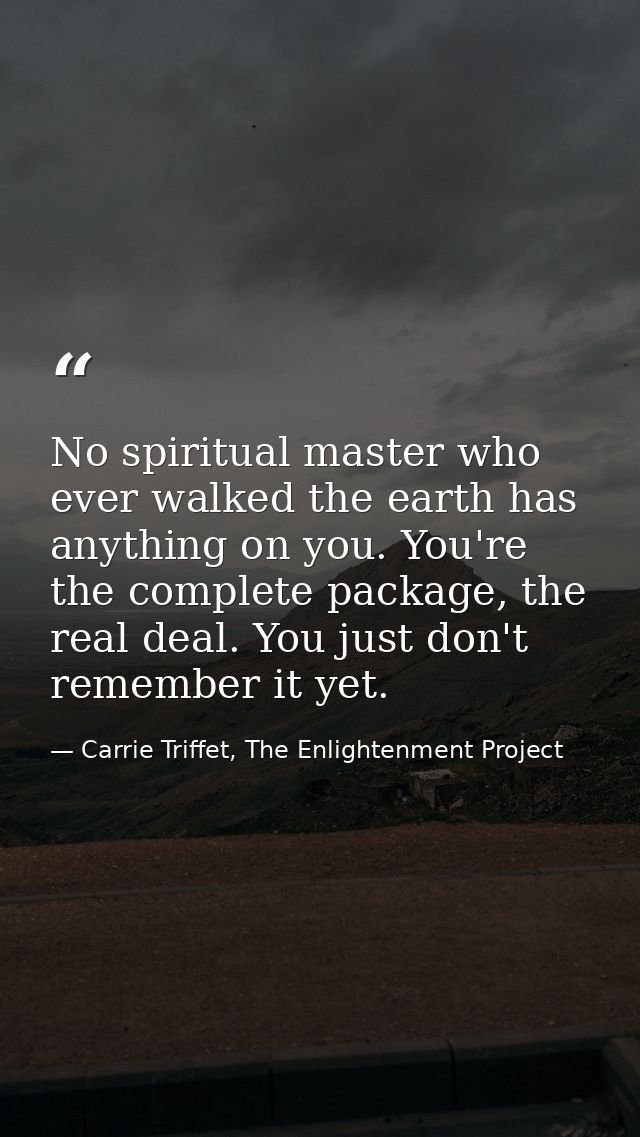 No spiritual master who ever walked the earth has anything on you. You're the complete package, the real deal. You just  — Carrie Triffet, The Enlightenment Project