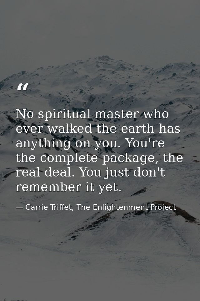 No spiritual master who ever walked the earth has anything on you. You're the complete package, the real deal. You just  — Carrie Triffet, The Enlightenment Project