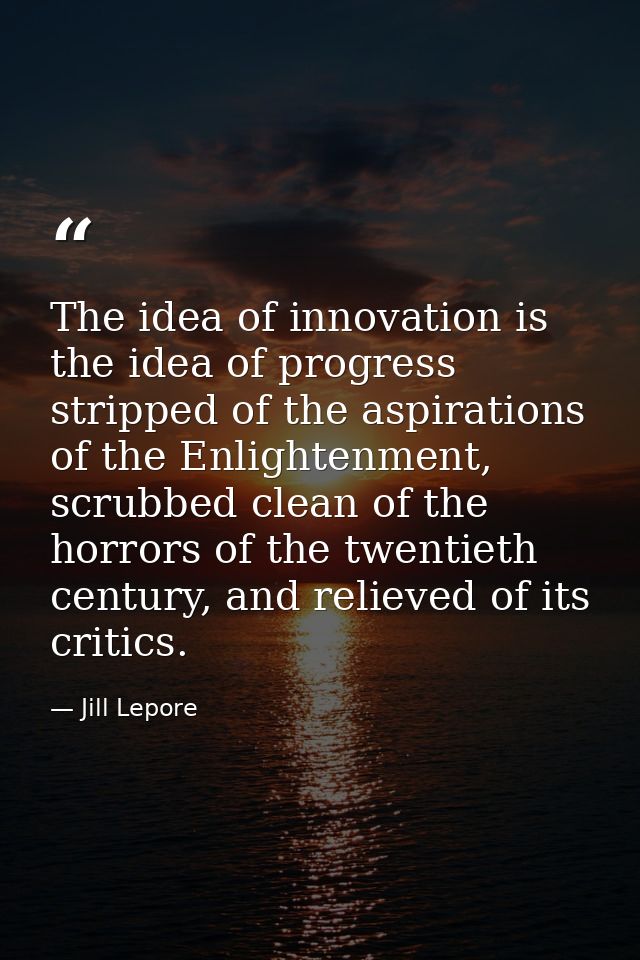 The idea of innovation is the idea of progress stripped of the aspirations of the Enlightenment, scrubbed clean of the h — Jill Lepore