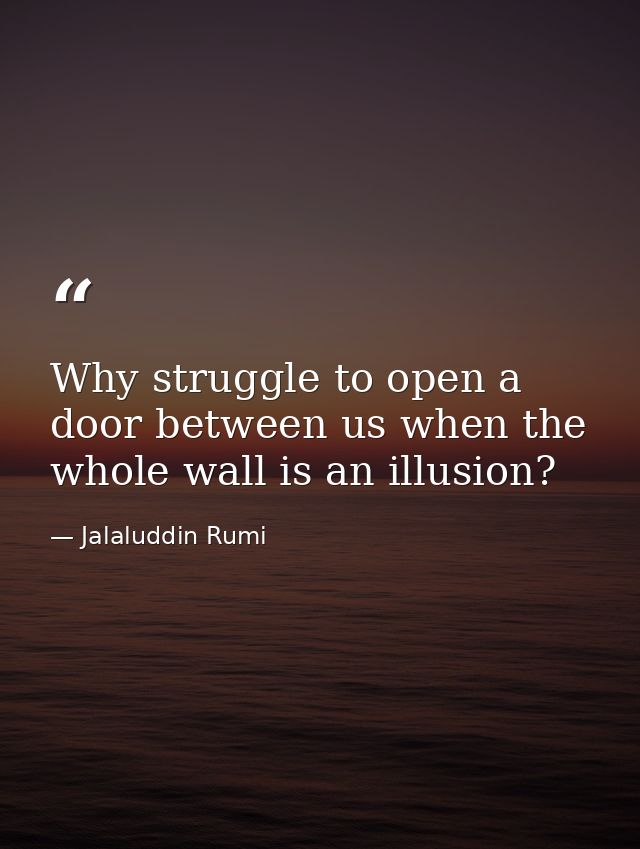 Why struggle to open a door between us when the whole wall is an illusion? — Jalaluddin Rumi