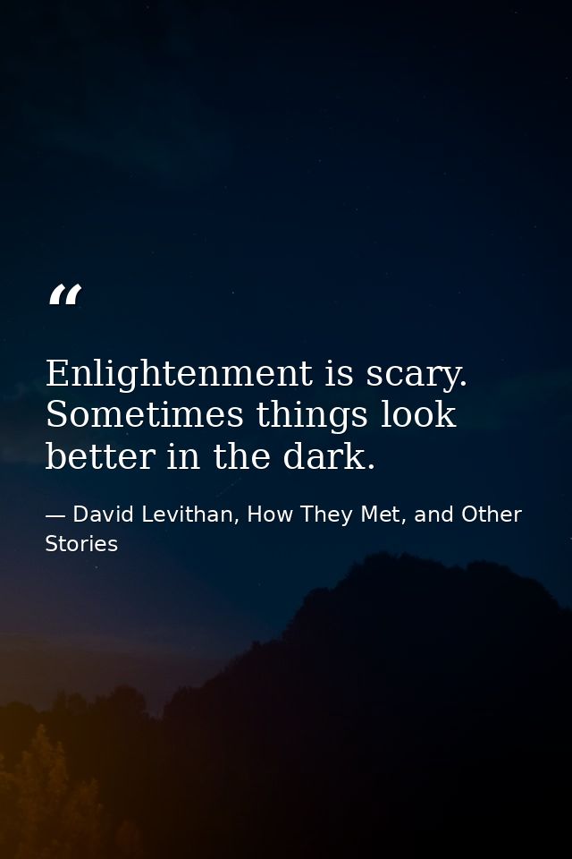Enlightenment is scary. Sometimes things look better in the dark. — David Levithan, How They Met, and Other Stories