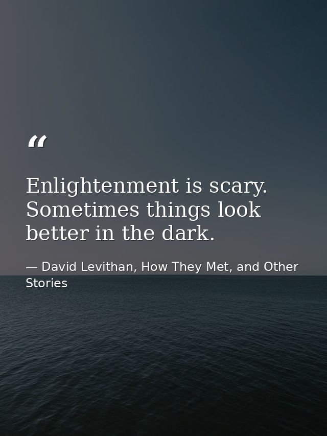 Enlightenment is scary. Sometimes things look better in the dark. — David Levithan, How They Met, and Other Stories
