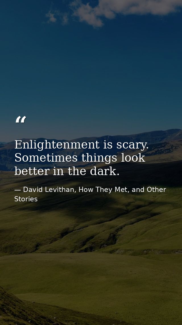 Enlightenment is scary. Sometimes things look better in the dark. — David Levithan, How They Met, and Other Stories