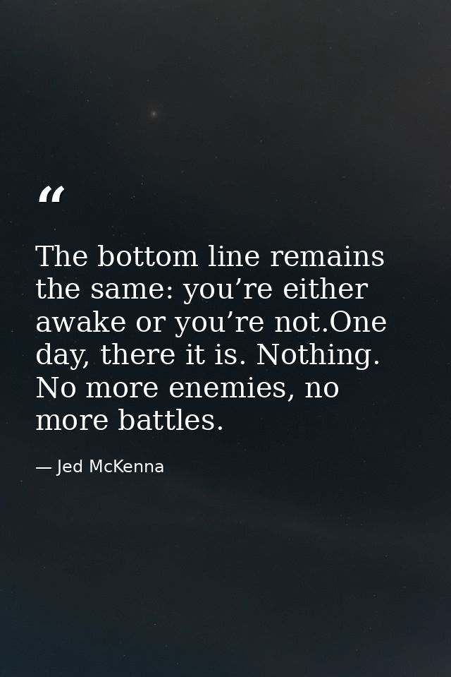 The bottom line remains the same: you’re either awake or you’re not.One day, there it is. Nothing. No more enemies, no m — Jed McKenna