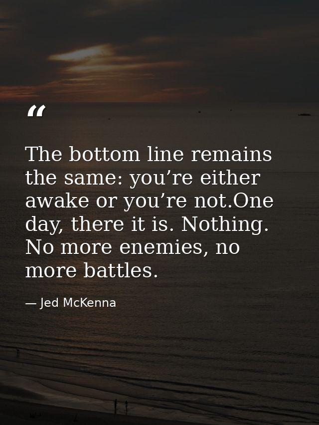 The bottom line remains the same: you’re either awake or you’re not.One day, there it is. Nothing. No more enemies, no m — Jed McKenna