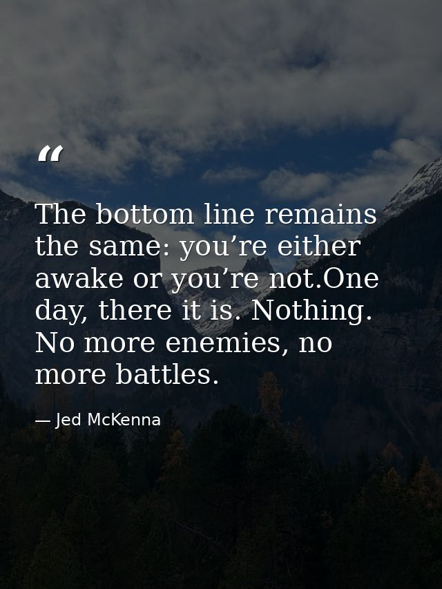 The bottom line remains the same: you’re either awake or you’re not.One day, there it is. Nothing. No more enemies, no m — Jed McKenna