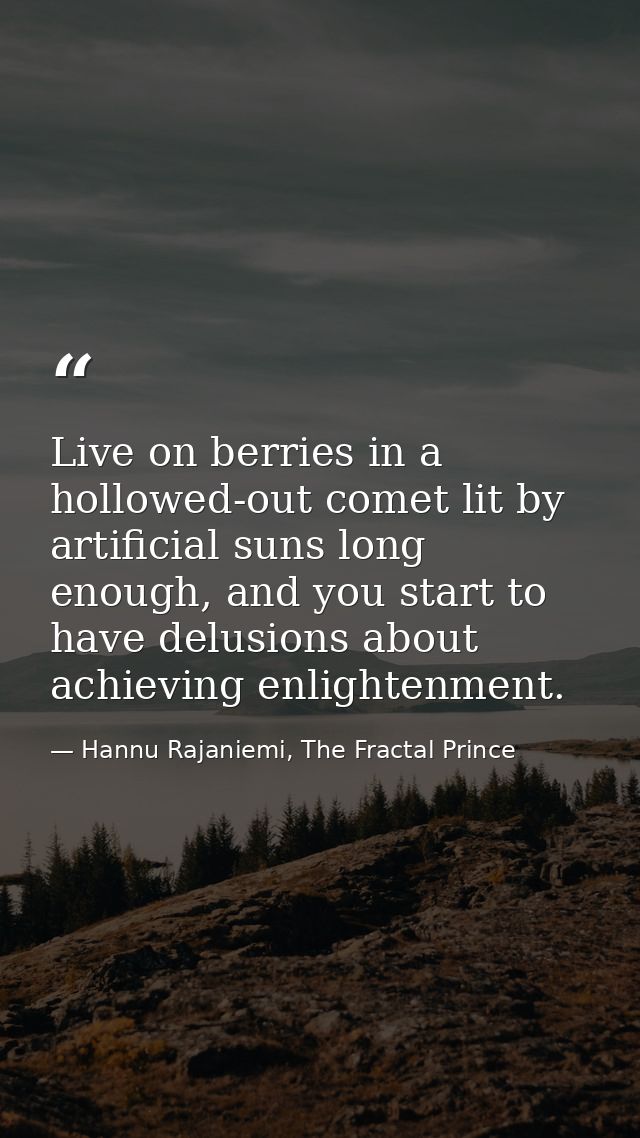 Live on berries in a hollowed-out comet lit by artificial suns long enough, and you start to have delusions about achiev — Hannu Rajaniemi, The Fractal Prince