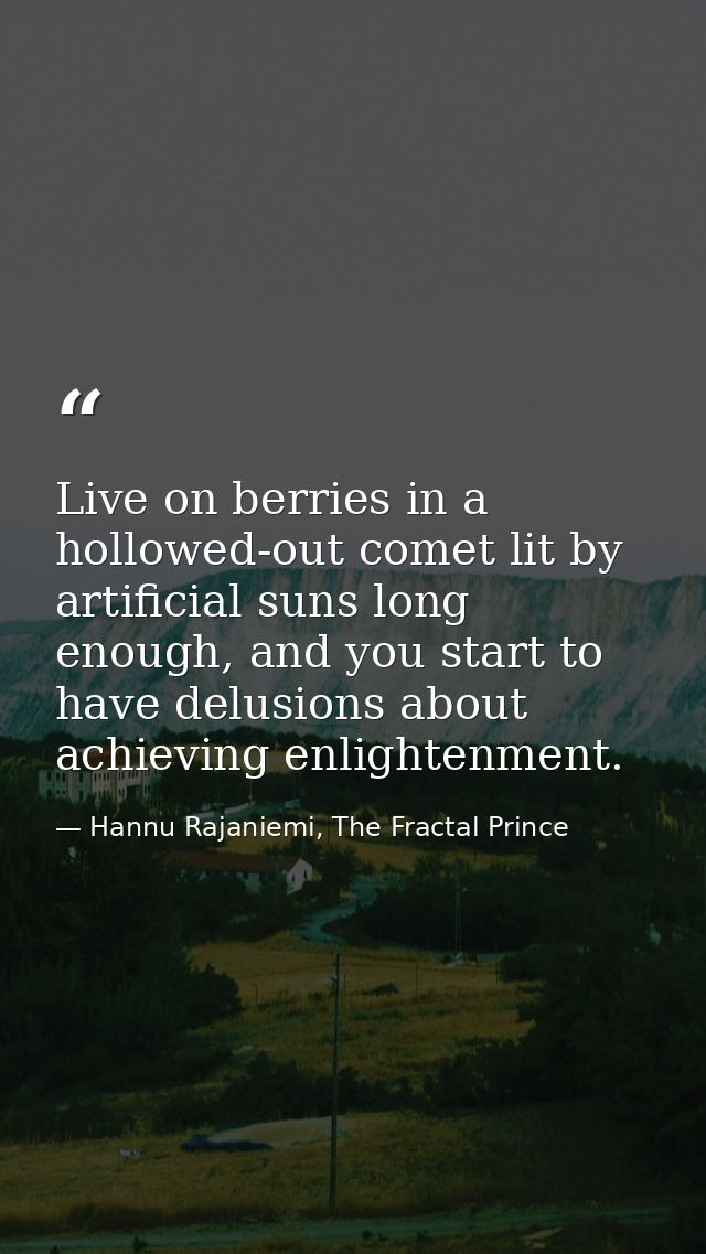 Live on berries in a hollowed-out comet lit by artificial suns long enough, and you start to have delusions about achiev — Hannu Rajaniemi, The Fractal Prince