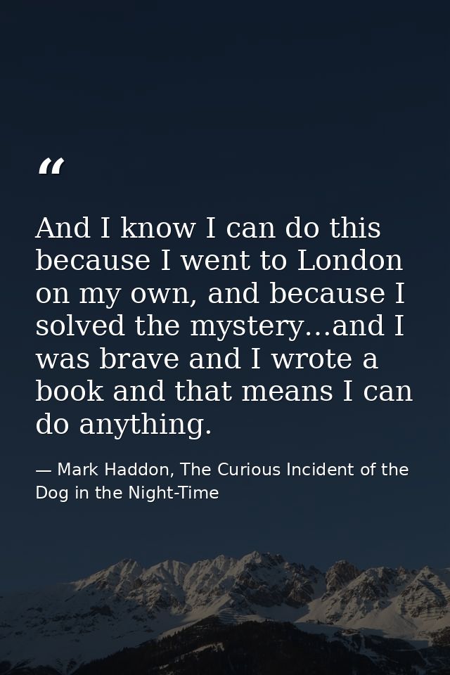 And I know I can do this because I went to London on my own, and because I solved the mystery…and I was brave and I wrot — Mark Haddon, The Curious Incident of the Dog in the Night-Time