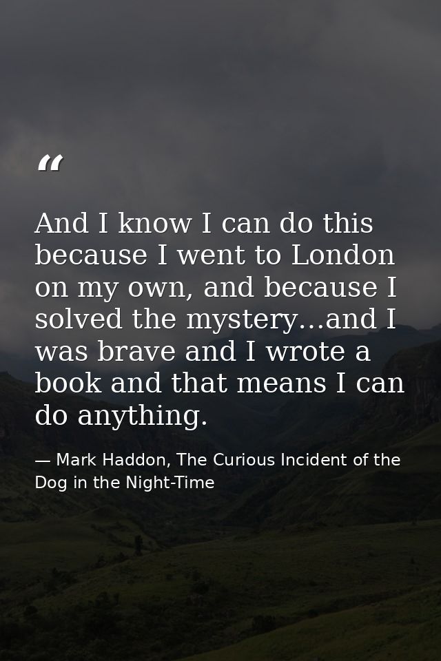 And I know I can do this because I went to London on my own, and because I solved the mystery…and I was brave and I wrot — Mark Haddon, The Curious Incident of the Dog in the Night-Time