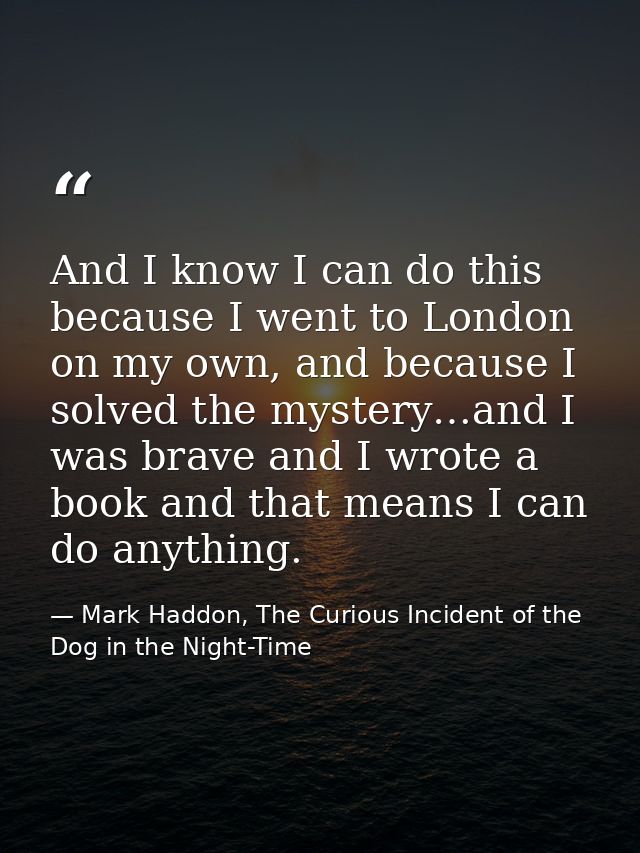 And I know I can do this because I went to London on my own, and because I solved the mystery…and I was brave and I wrot — Mark Haddon, The Curious Incident of the Dog in the Night-Time