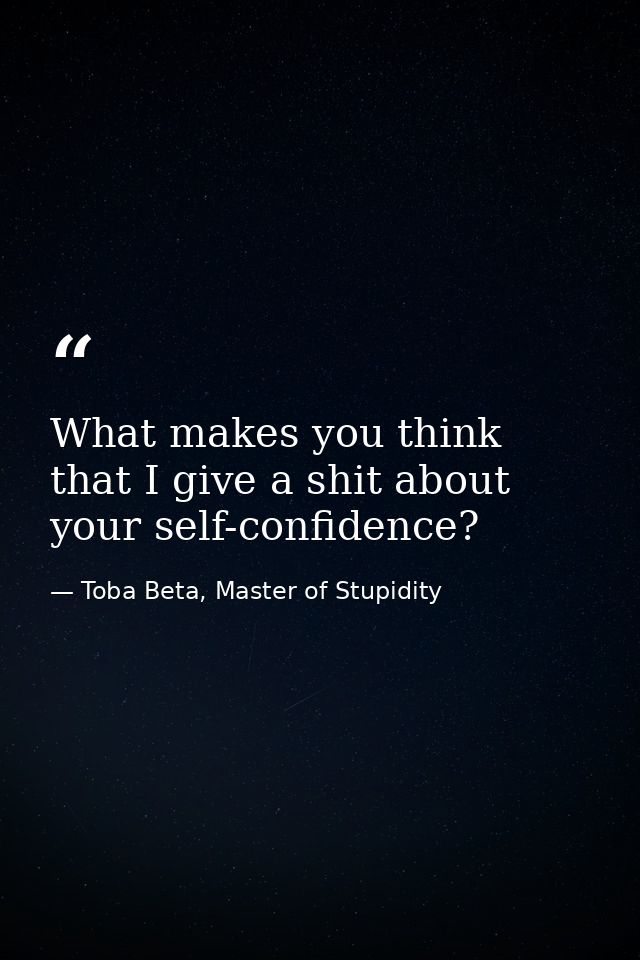 What makes you think that I give a shit about your self-confidence? — Toba Beta, Master of Stupidity