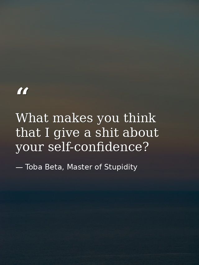 What makes you think that I give a shit about your self-confidence? — Toba Beta, Master of Stupidity