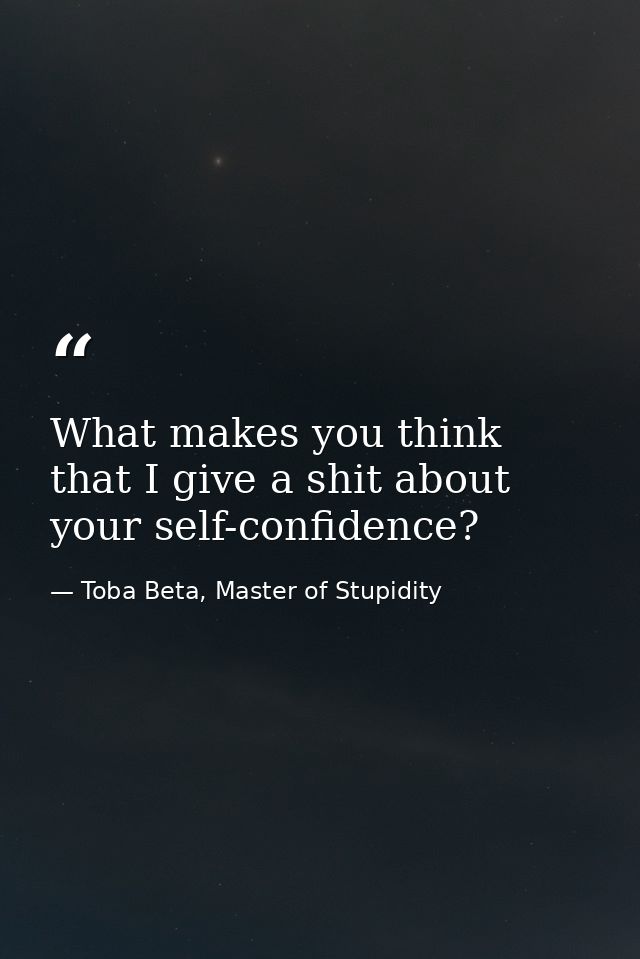 What makes you think that I give a shit about your self-confidence? — Toba Beta, Master of Stupidity