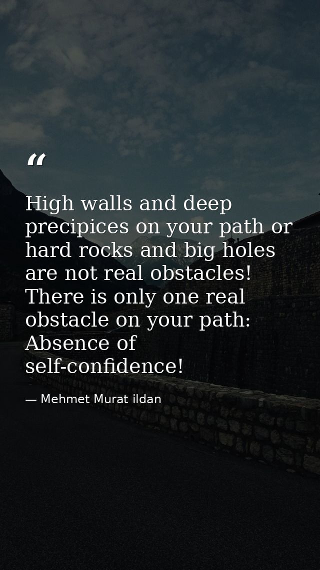 High walls and deep precipices on your path or hard rocks and big holes are not real obstacles! There is only one real o — Mehmet Murat ildan