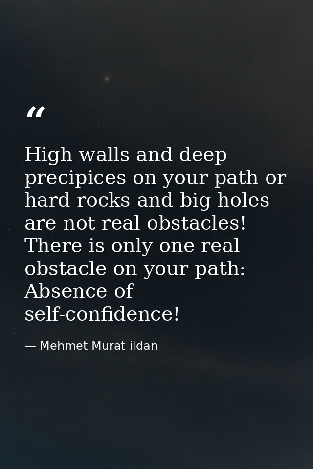 High walls and deep precipices on your path or hard rocks and big holes are not real obstacles! There is only one real o — Mehmet Murat ildan