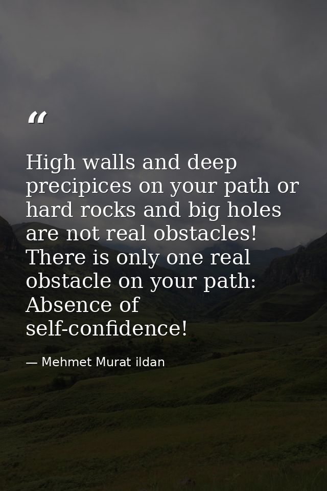 High walls and deep precipices on your path or hard rocks and big holes are not real obstacles! There is only one real o — Mehmet Murat ildan
