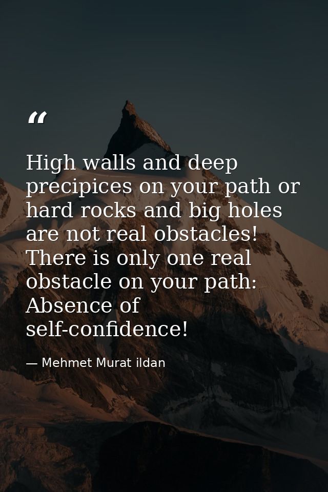 High walls and deep precipices on your path or hard rocks and big holes are not real obstacles! There is only one real o — Mehmet Murat ildan