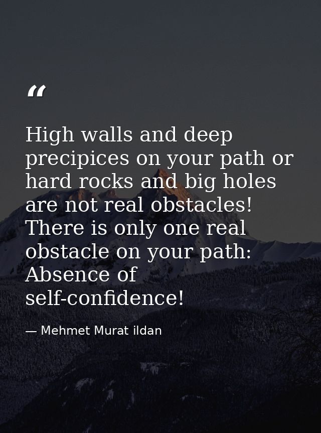 High walls and deep precipices on your path or hard rocks and big holes are not real obstacles! There is only one real o — Mehmet Murat ildan