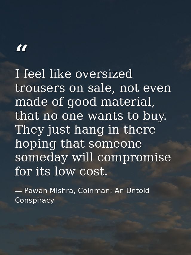 I feel like oversized trousers on sale, not even made of good material, that no one wants to buy. They just hang in ther — Pawan Mishra, Coinman: An Untold Conspiracy