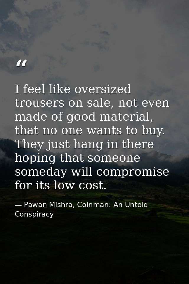 I feel like oversized trousers on sale, not even made of good material, that no one wants to buy. They just hang in ther — Pawan Mishra, Coinman: An Untold Conspiracy