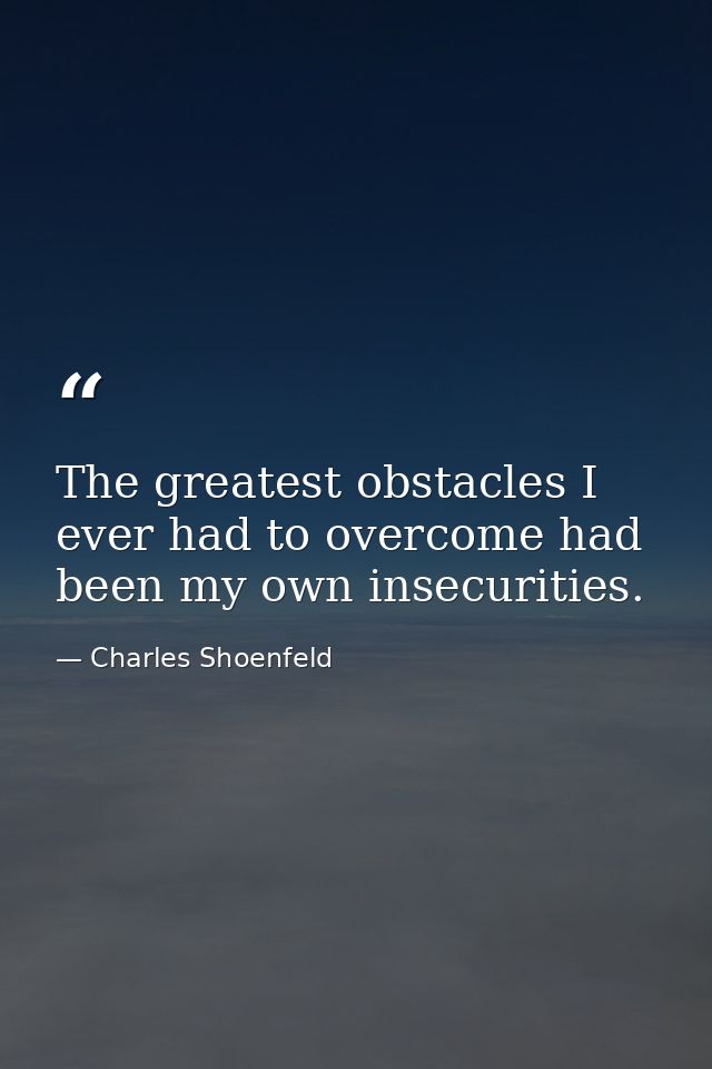 The greatest obstacles I ever had to overcome had been my own insecurities. — Charles Shoenfeld