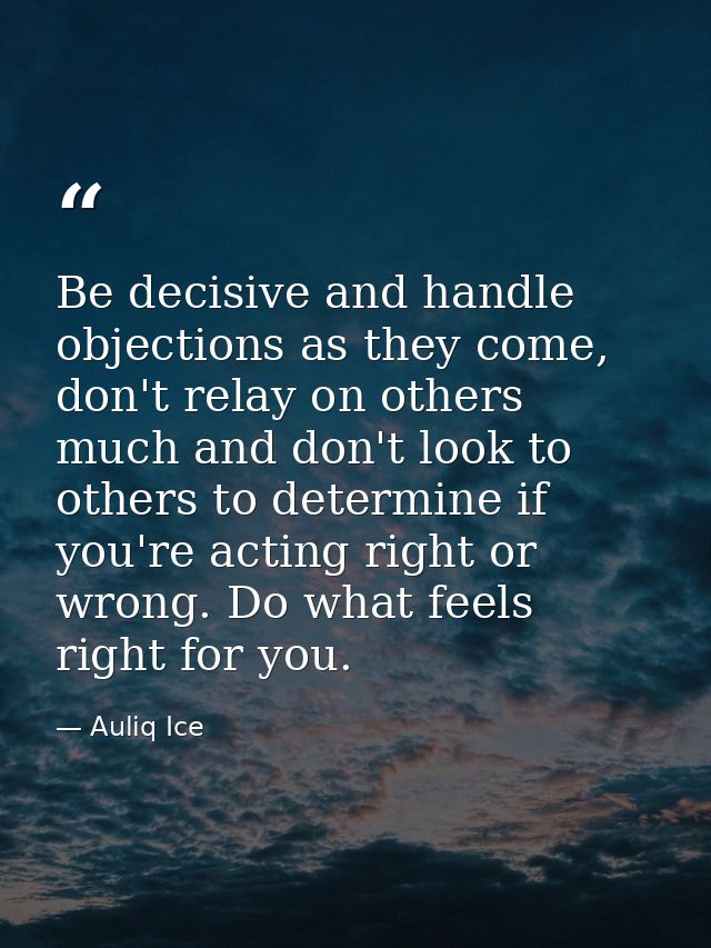 Be decisive and handle objections as they come, don't relay on others much and don't look to others to determine if you' — Auliq Ice