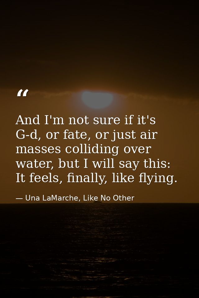 And I'm not sure if it's G-d, or fate, or just air masses colliding over water, but I will say this: It feels, finally,  — Una LaMarche, Like No Other