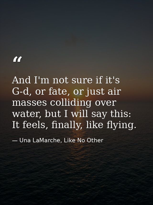 And I'm not sure if it's G-d, or fate, or just air masses colliding over water, but I will say this: It feels, finally,  — Una LaMarche, Like No Other