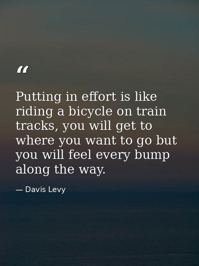 Putting in effort is like riding a bicycle on train tracks, you will get to where you want to go but you will feel every — Davis Levy