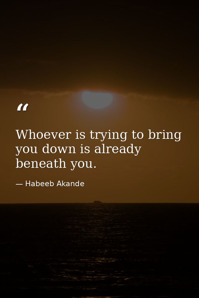 Whoever is trying to bring you down is already beneath you. — Habeeb Akande