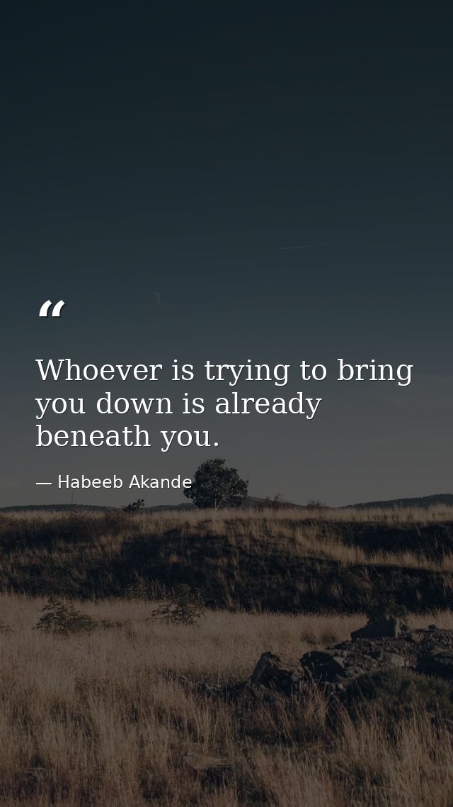 Whoever is trying to bring you down is already beneath you. — Habeeb Akande