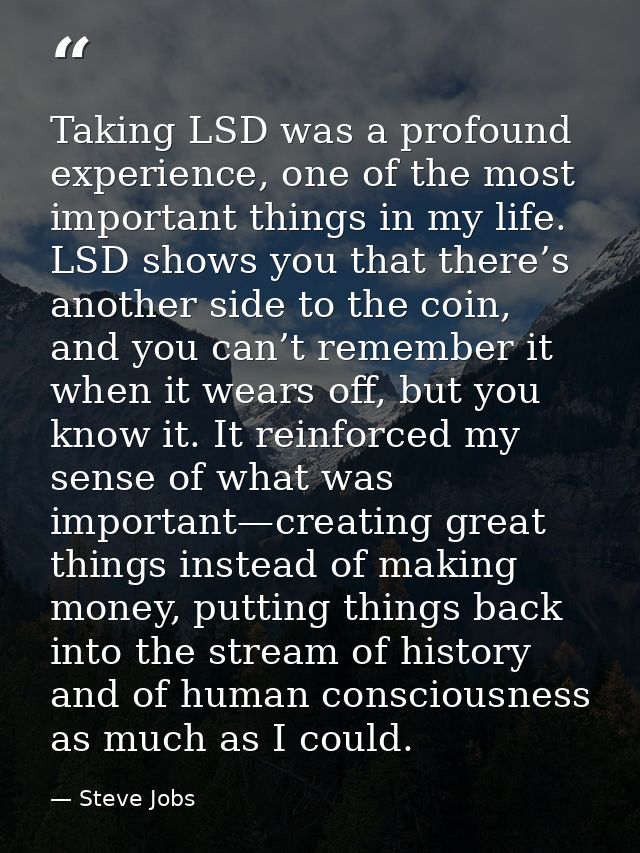 Taking LSD was a profound experience, one of the most important things in my life. LSD shows you that there’s﻿ another s — Steve Jobs