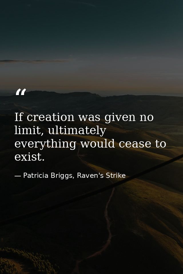 If creation was given no limit, ultimately everything would cease to exist. — Patricia Briggs, Raven's Strike