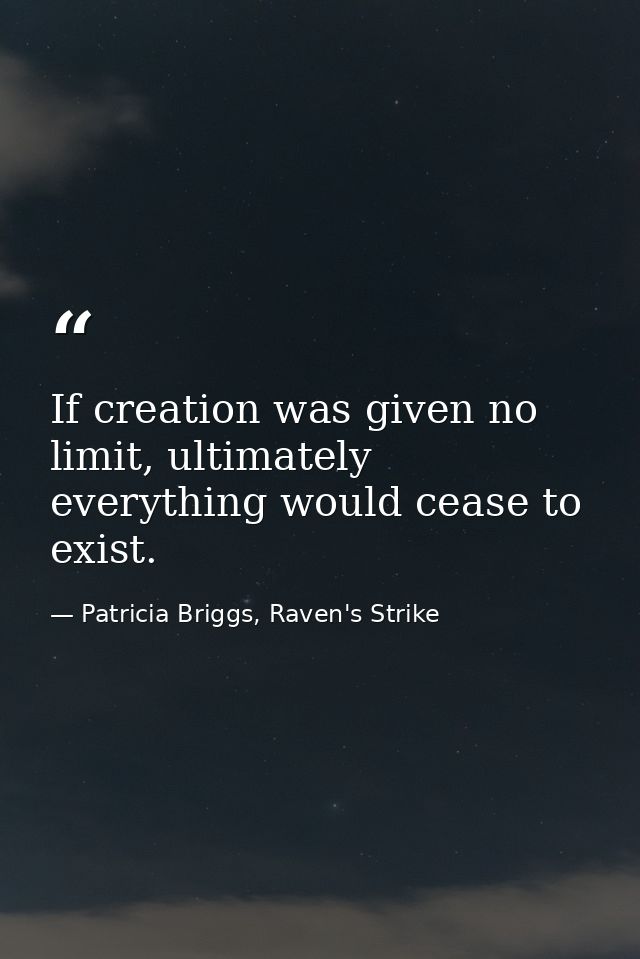 If creation was given no limit, ultimately everything would cease to exist. — Patricia Briggs, Raven's Strike
