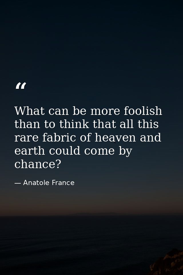 What can be more foolish than to think that all this rare fabric of heaven and earth could come by chance? — Anatole France