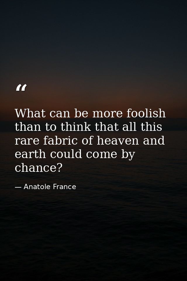 What can be more foolish than to think that all this rare fabric of heaven and earth could come by chance? — Anatole France