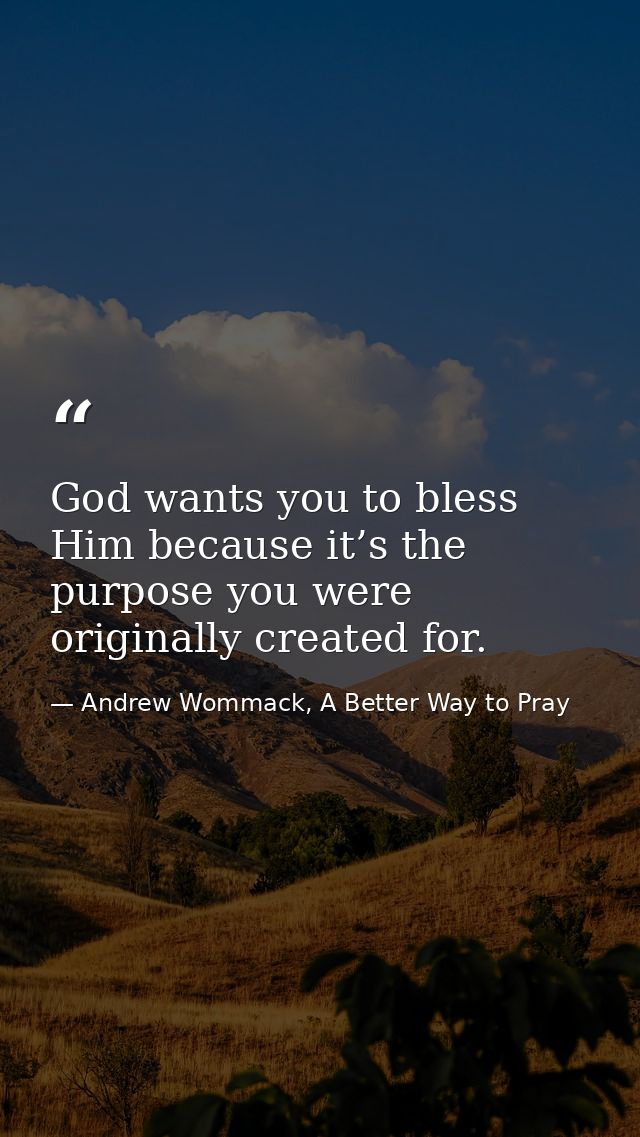 God wants you to bless Him because it’s the purpose you were originally created for. — Andrew Wommack, A Better Way to Pray