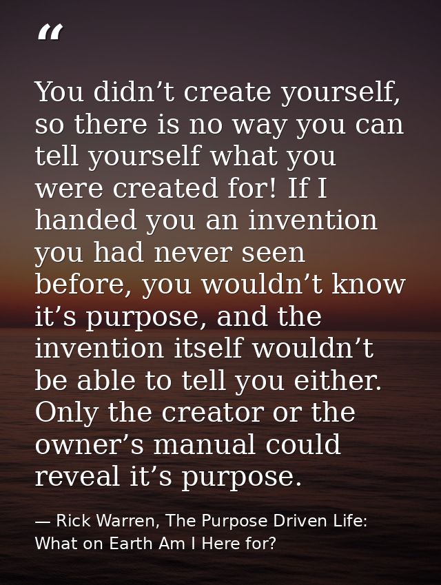You didn’t create yourself, so there is no way you can tell yourself what you were created for! If I handed you an inven — Rick Warren, The Purpose Driven Life: What on Earth Am I Here for?