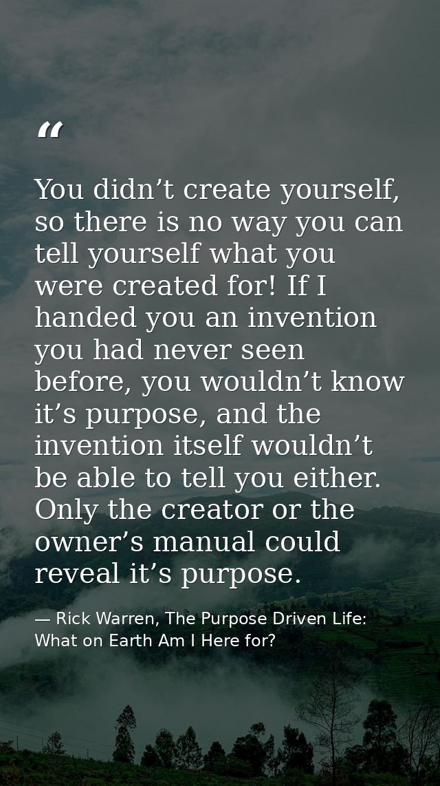 You didn’t create yourself, so there is no way you can tell yourself what you were created for! If I handed you an inven — Rick Warren, The Purpose Driven Life: What on Earth Am I Here for?