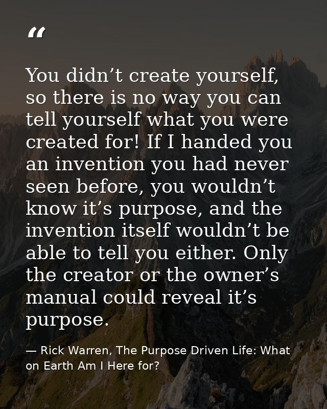 You didn’t create yourself, so there is no way you can tell yourself what you were created for! If I handed you an inven — Rick Warren, The Purpose Driven Life: What on Earth Am I Here for?