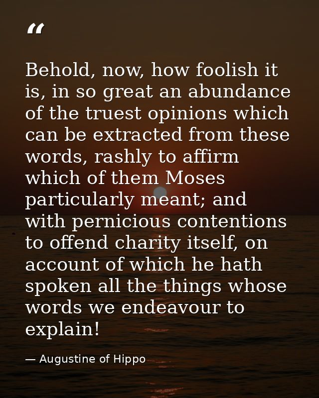 Behold, now, how foolish it is, in so great an abundance of the truest opinions which can be extracted from these words, — Augustine of Hippo