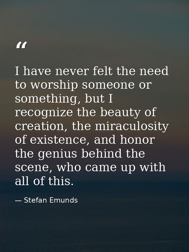 I have never felt the need to worship someone or something, but I recognize the beauty of creation, the miraculosity of  — Stefan Emunds