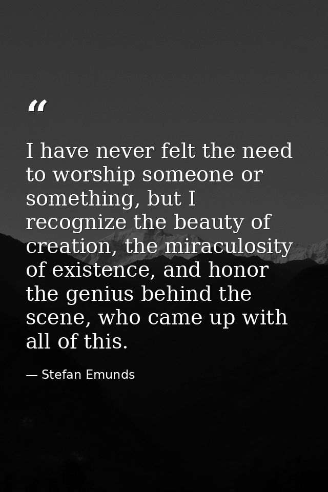 I have never felt the need to worship someone or something, but I recognize the beauty of creation, the miraculosity of  — Stefan Emunds