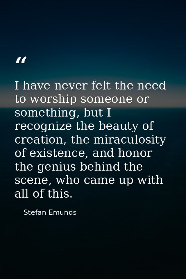 I have never felt the need to worship someone or something, but I recognize the beauty of creation, the miraculosity of  — Stefan Emunds