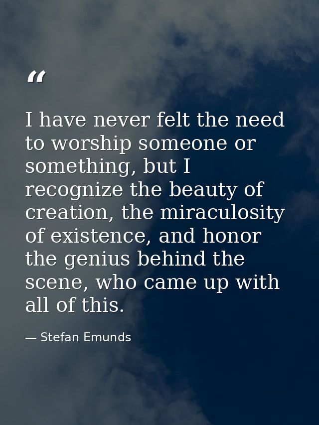 I have never felt the need to worship someone or something, but I recognize the beauty of creation, the miraculosity of  — Stefan Emunds