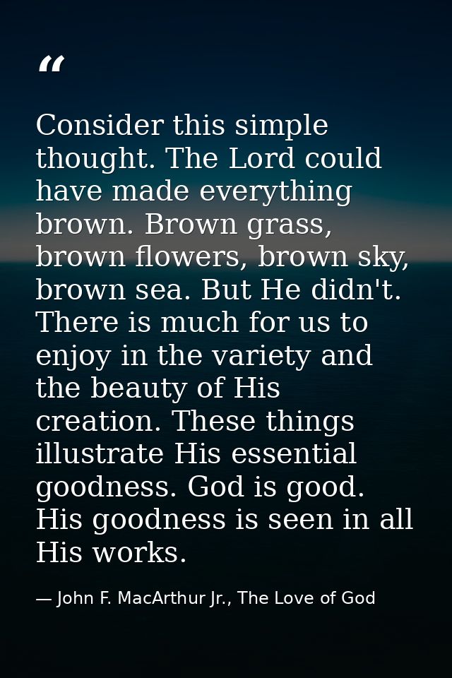 Consider this simple thought. The Lord could have made everything brown. Brown grass, brown flowers, brown sky, brown se — John F. MacArthur Jr., The Love of God