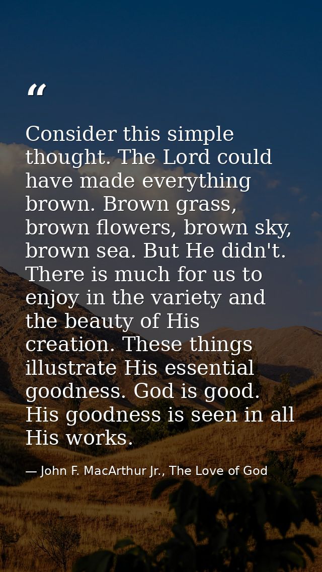 Consider this simple thought. The Lord could have made everything brown. Brown grass, brown flowers, brown sky, brown se — John F. MacArthur Jr., The Love of God